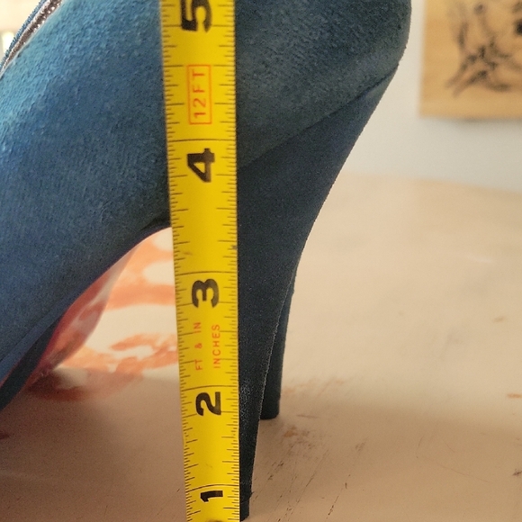 Blue Floral Peep-Toe Women's Shoes 8 - Picture 3 of 5